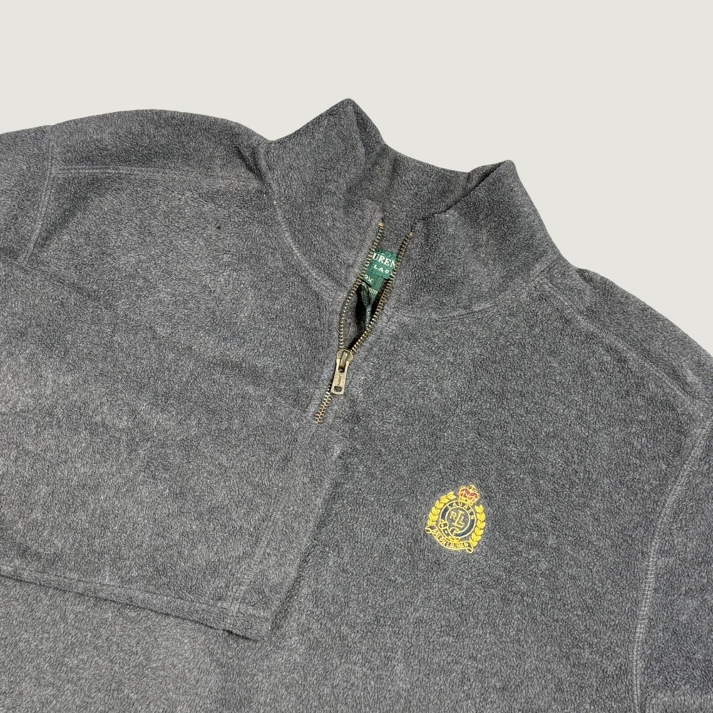 Lauren Ralph Lauren Fleece Pullover Mens 3X Gray Logo Quarter Zip Casual Warm